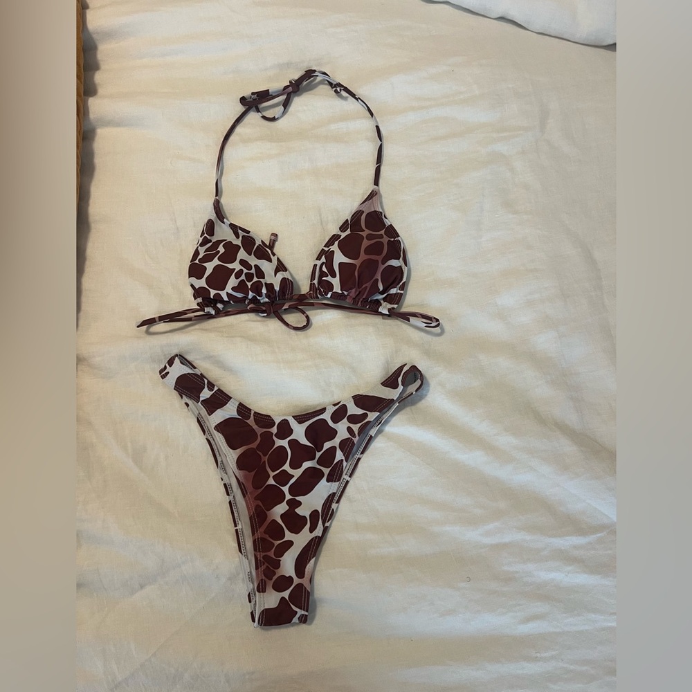 3 Piece Brown and White Bikini Set